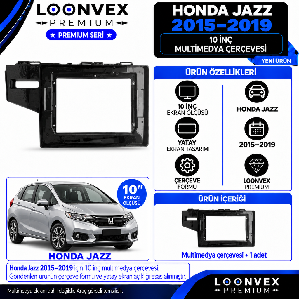 LOONVEX Premium HONDA JAZZ 2015-2019 10 İNCH Multimedya Çerçevesi