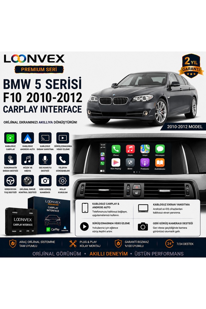 [LNV-CPI-0020] Premium BMW 5 Serisi F10 2010-2012 CarPlay Interface – Kablosuz CarPlay & Android Auto