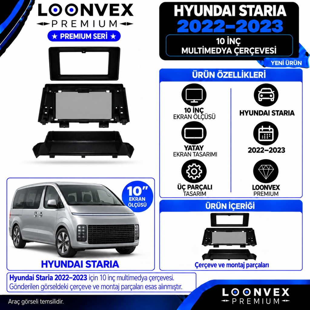 LOONVEX Premium HYUNDAİ STARİA 2022/2023 10 İNCH Multimedya Çerçevesi