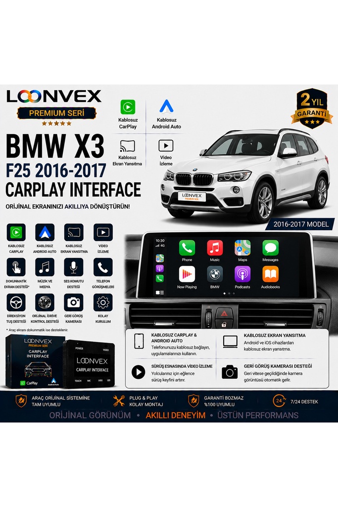 [LNV-CPI-0040] Premium BMW X3 F25 2016-2017 CarPlay Interface – Kablosuz CarPlay & Android Auto