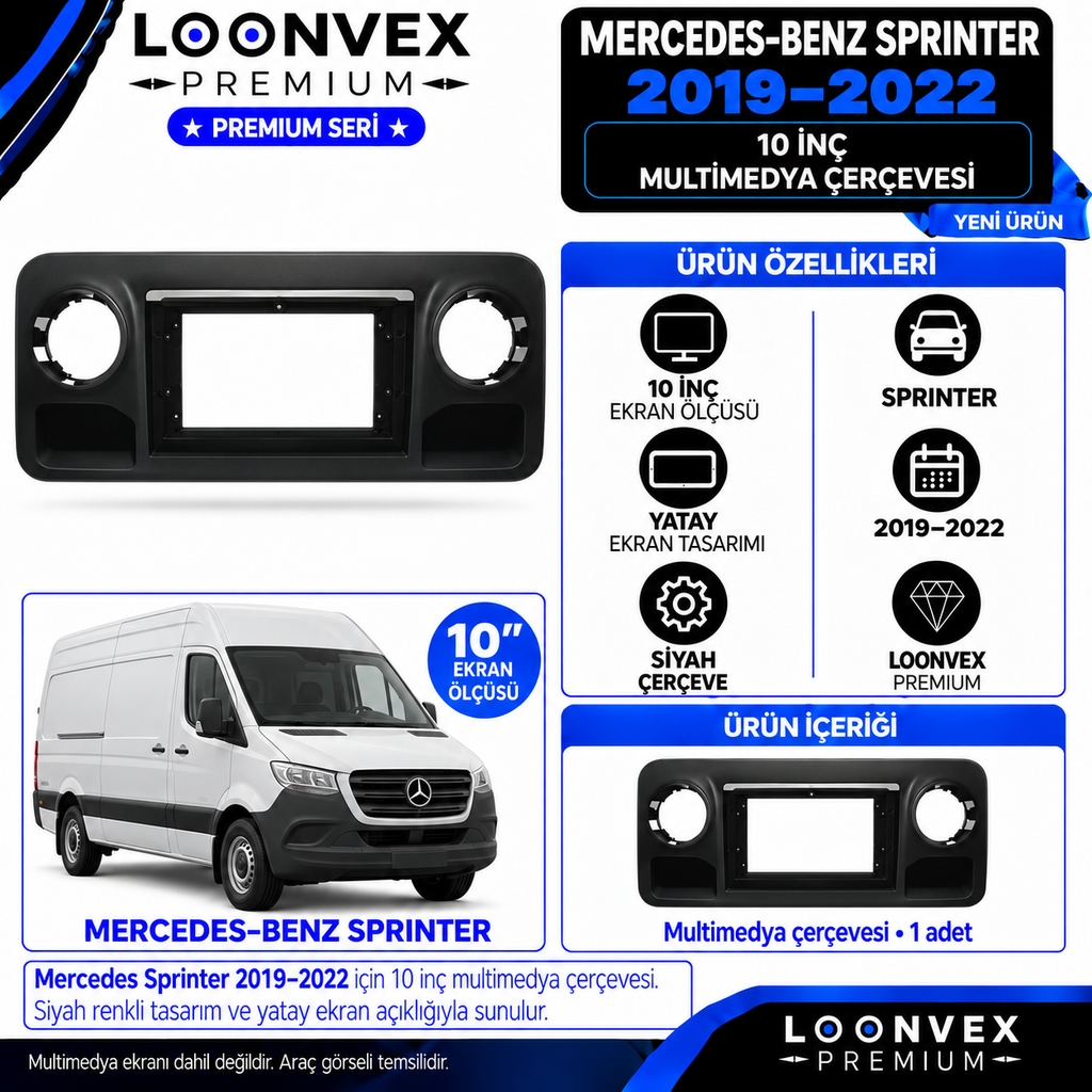 LOONVEX Premium MERCEDES SPRİNTER 10 İNÇ 2019/2022 Multimedya Çerçevesi