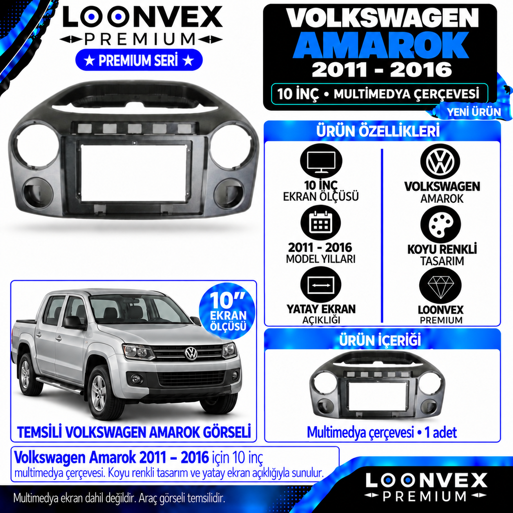LOONVEX Premium VOLKSWAGEN AMAROK 2011-2016 10 İNCH Multimedya Çerçevesi