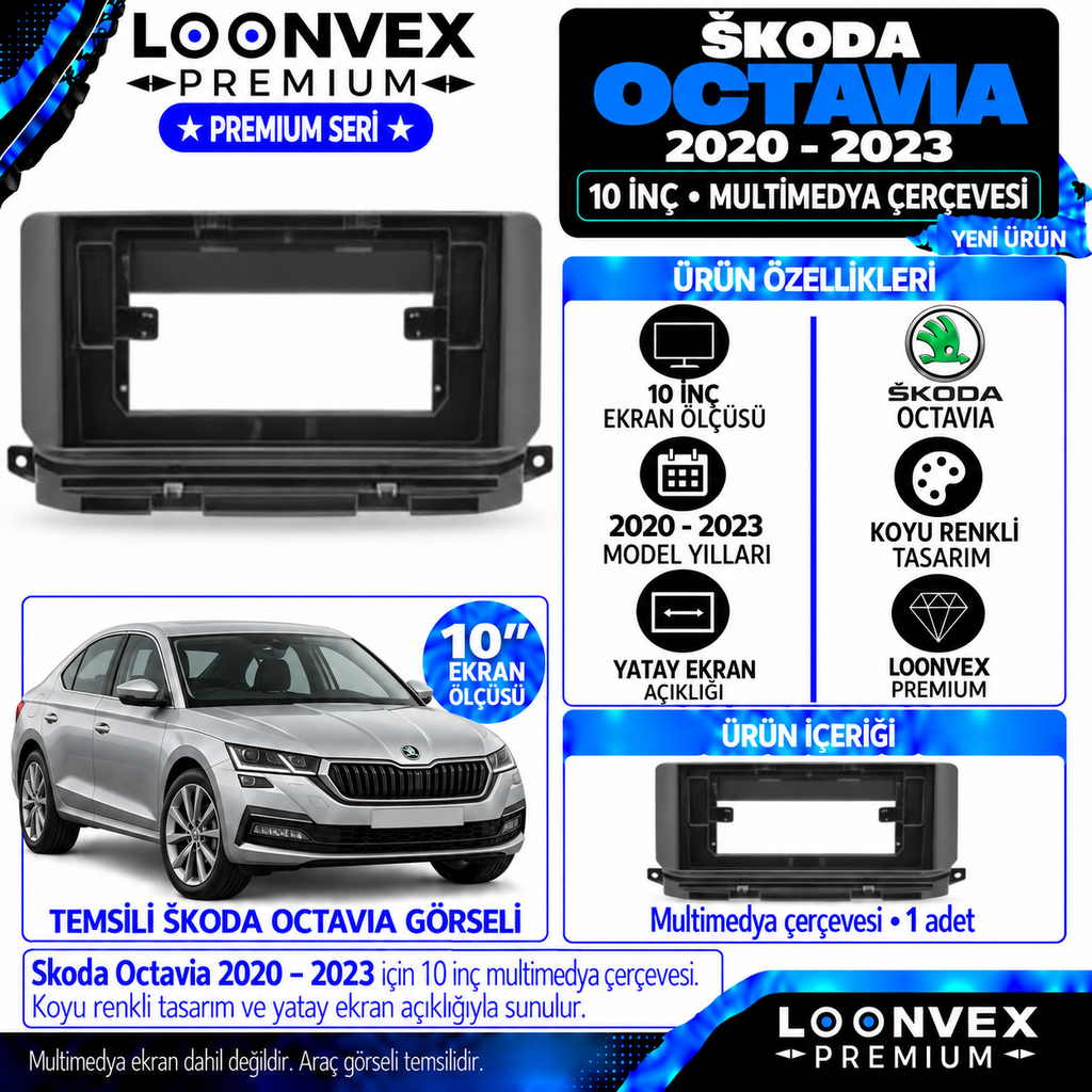 LOONVEX Premium SKODA OCTAVİA 2020-2023 10 İNCH Multimedya Çerçevesi