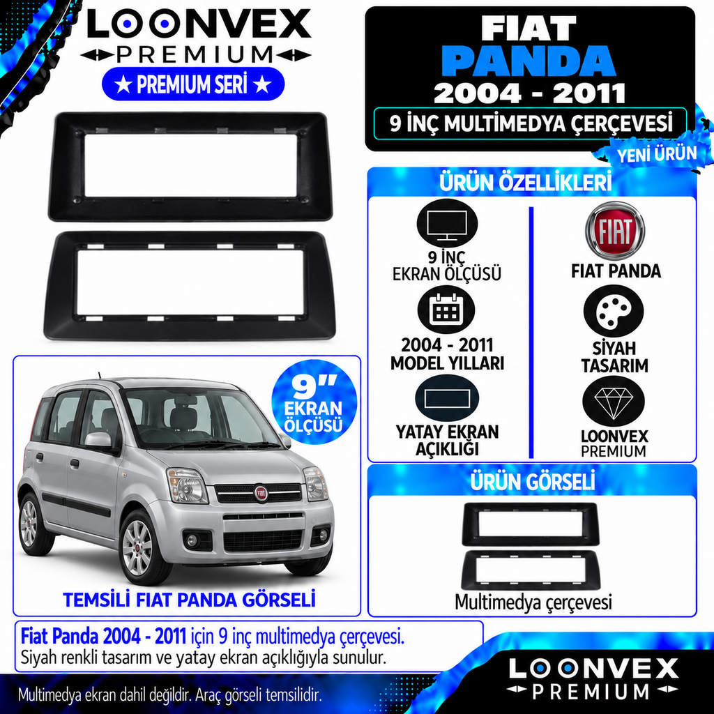 LOONVEX Premium FİAT PANDA 2004-2011 9 İNCH Multimedya Çerçevesi