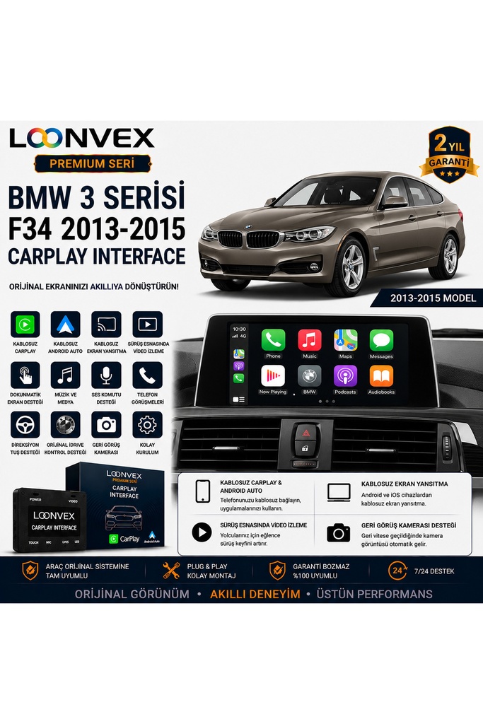 [LNV-CPI-0016] Premium BMW 3 Serisi F34 2013-2015 CarPlay Interface – Kablosuz CarPlay & Android Auto