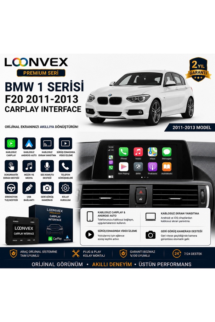 [LNV-CPI-0010] Premium BMW 1 Serisi F20 2011-2013 CarPlay Interface – Kablosuz CarPlay & Android Auto