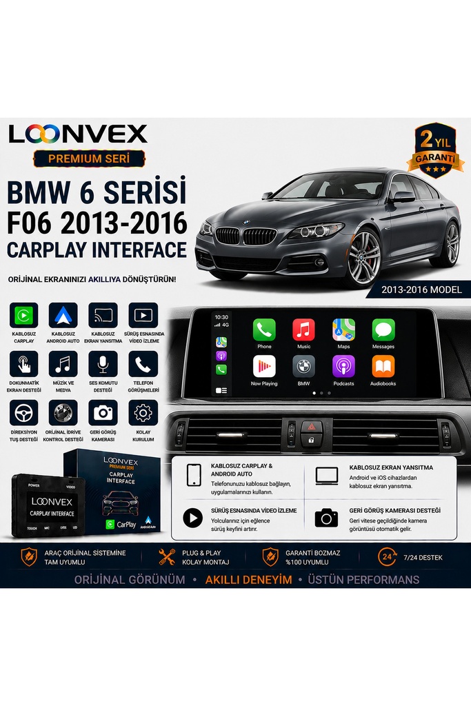 [LNV-CPI-0025] Premium BMW 6 Serisi F06 2013-2016 CarPlay Interface – Kablosuz CarPlay & Android Auto