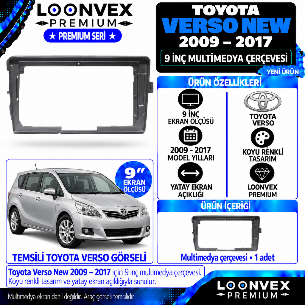 LOONVEX Premium TOYOTA VERSO NEW 2009/2017 9''İNÇ Multimedya Çerçevesi