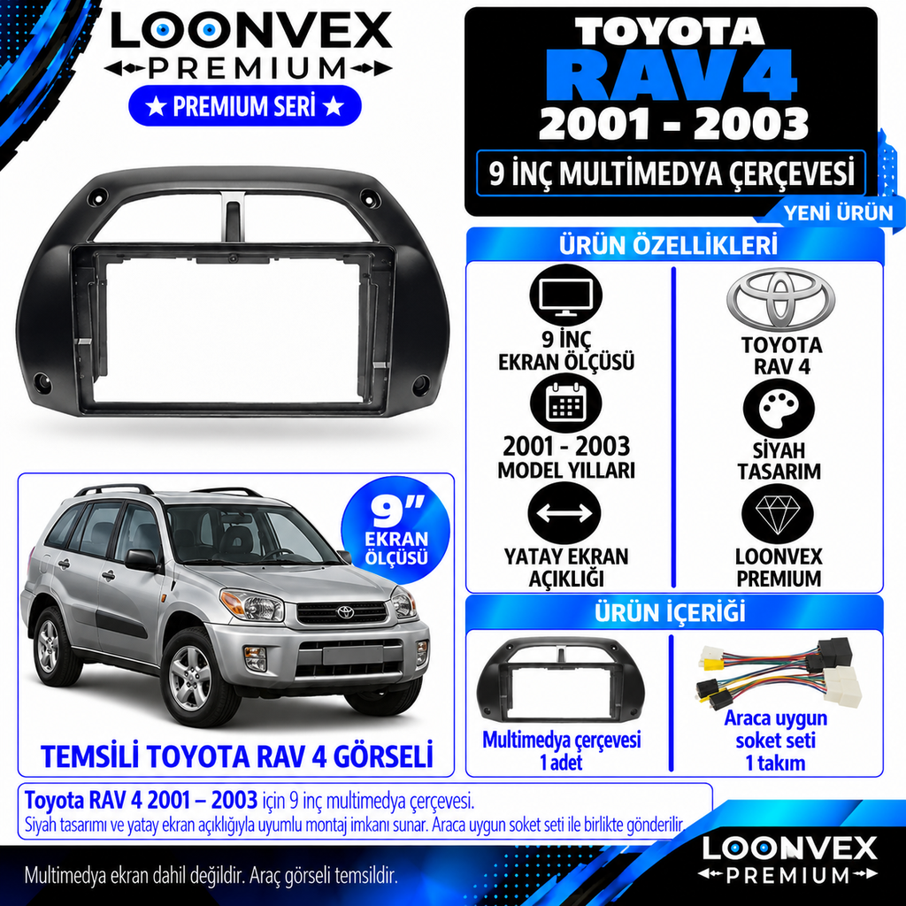 LOONVEX Premium TOYOTA RAV 4 2001/2003 9 İNÇ Multimedya Çerçevesi