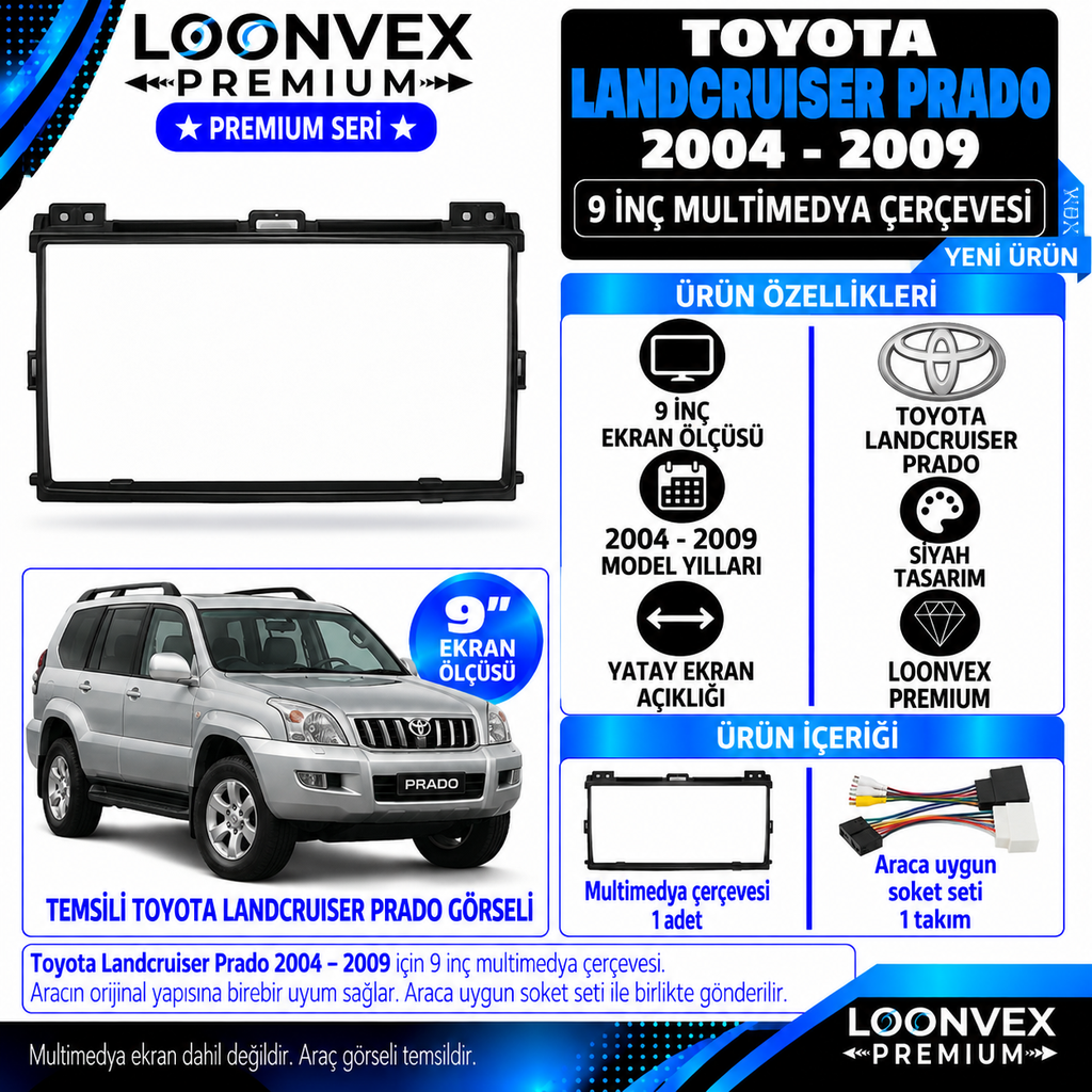 LOONVEX Premium TOYOTA LANDCRUİSER PRADO 9 İNC 2004/2009 Multimedya Çerçevesi