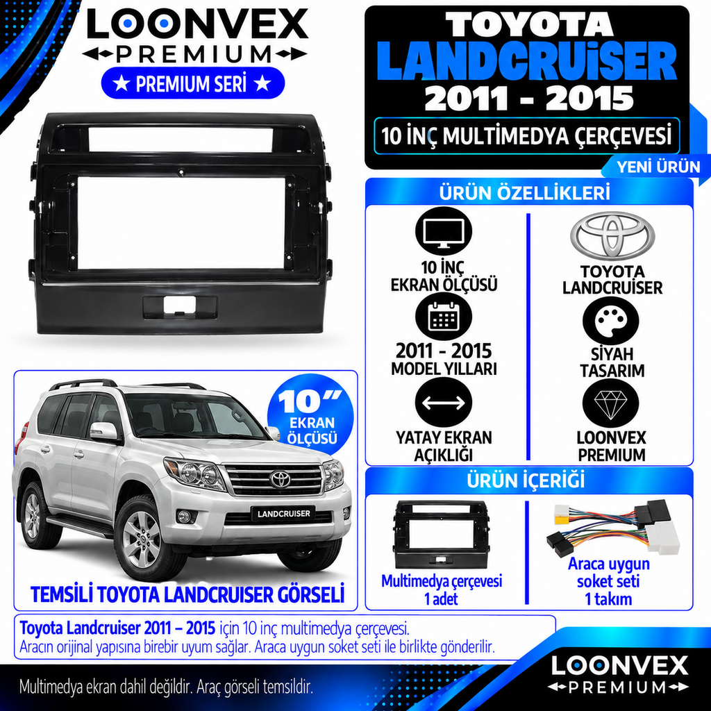 [LNV-CER-0520] LOONVEX Premium TOYOTA LANDCRUİSER 2011/2015 10 ''İNÇ Multimedya Çerçevesi