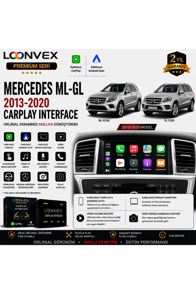 [LNV-CPI-0062] Premium Mercedes ML-GL 2013-2020 CarPlay Interface – Kablosuz CarPlay & Android Auto
