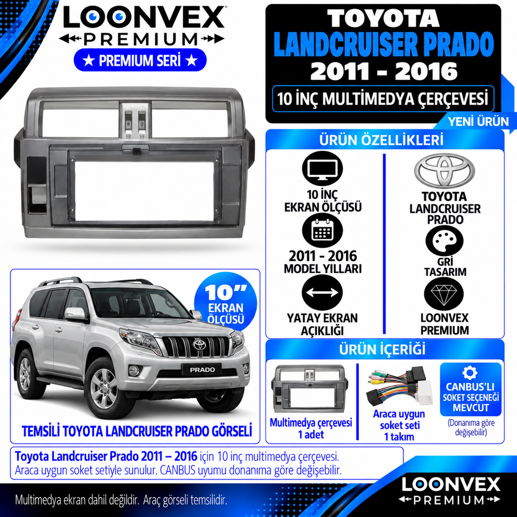 LOONVEX Premium TOYOTA LANDCRUİSER PRADO 10''2011/2016 Multimedya Çerçevesi