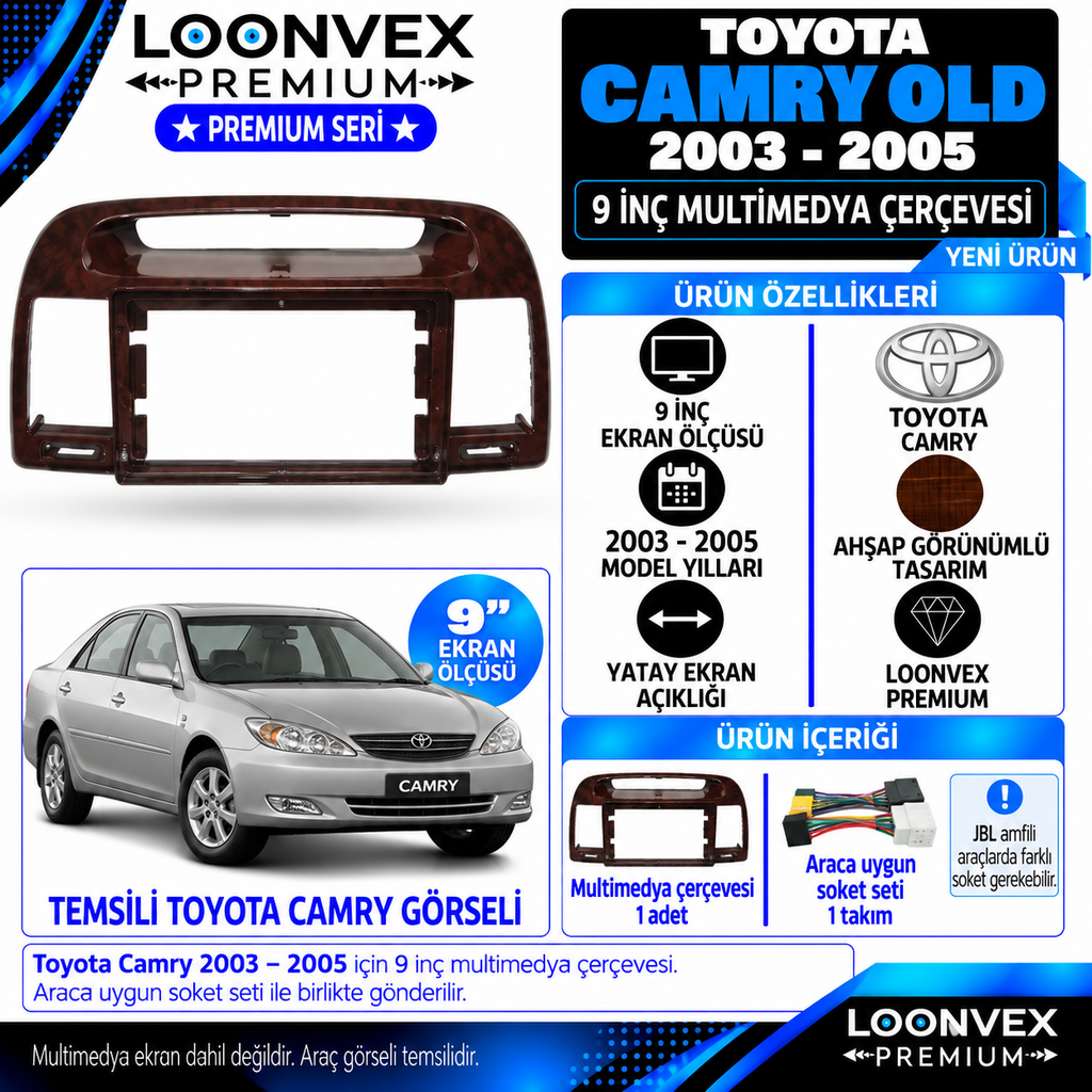 LOONVEX Premium TOYOTA CAMRY OLD 2003/2005 9 ''İNÇ Multimedya Çerçevesi