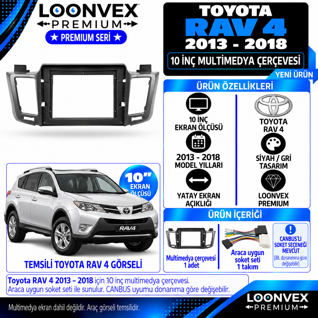 [LNV-CER-0524] LOONVEX Premium TOYOTA RAV 4 10 İNCH 2013/2018 Multimedya Çerçevesi