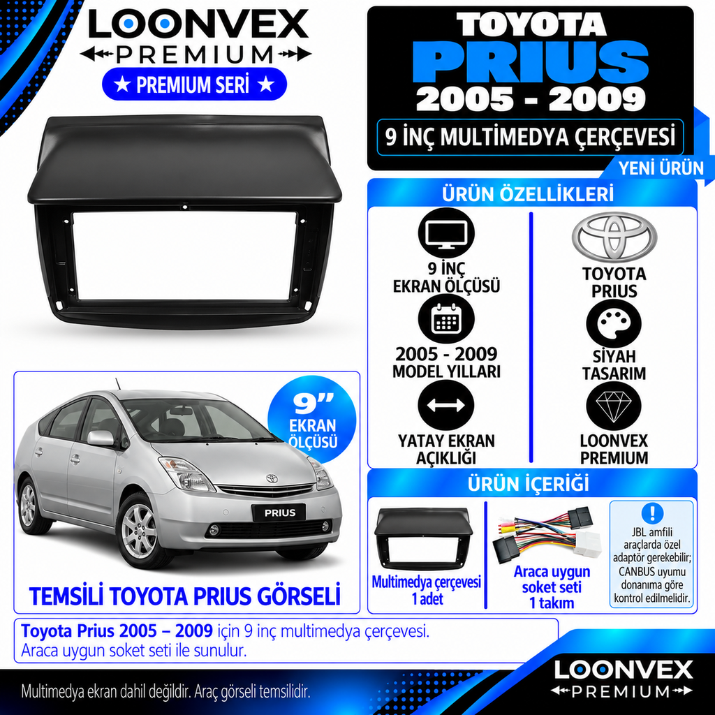 LOONVEX Premium TOYOTA PRIUS 2005-2009 9 İNCH Multimedya Çerçevesi
