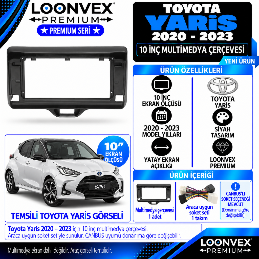 LOONVEX Premium TOYOTA YARİS 2020-2023 10 İNCH Multimedya Çerçevesi