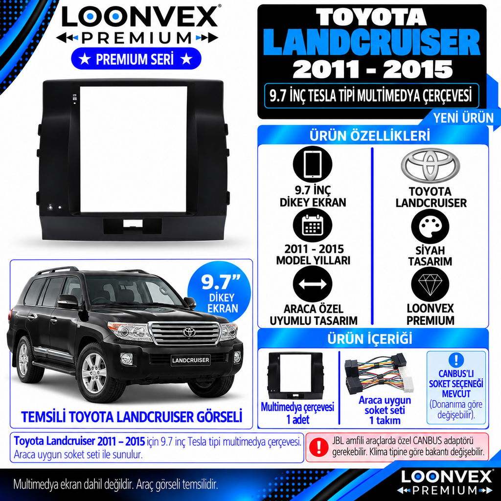 LOONVEX Premium TOYOTA LANDCRUİSER 9.7 TESLA 2011-2015 Multimedya Çerçevesi