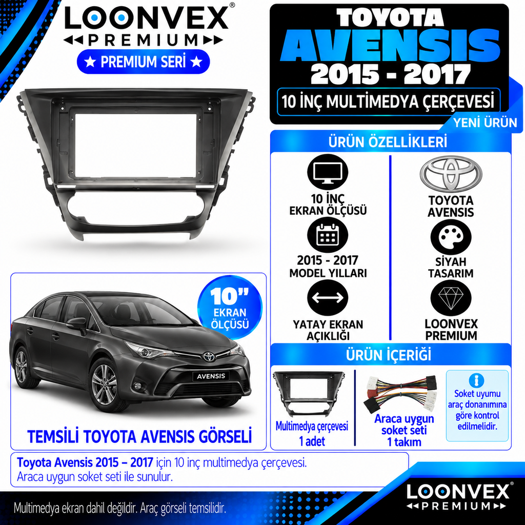 [LNV-CER-0533] LOONVEX Premium TOYOTA AVENSİS 2015-2017 10 İNCH Multimedya Çerçevesi