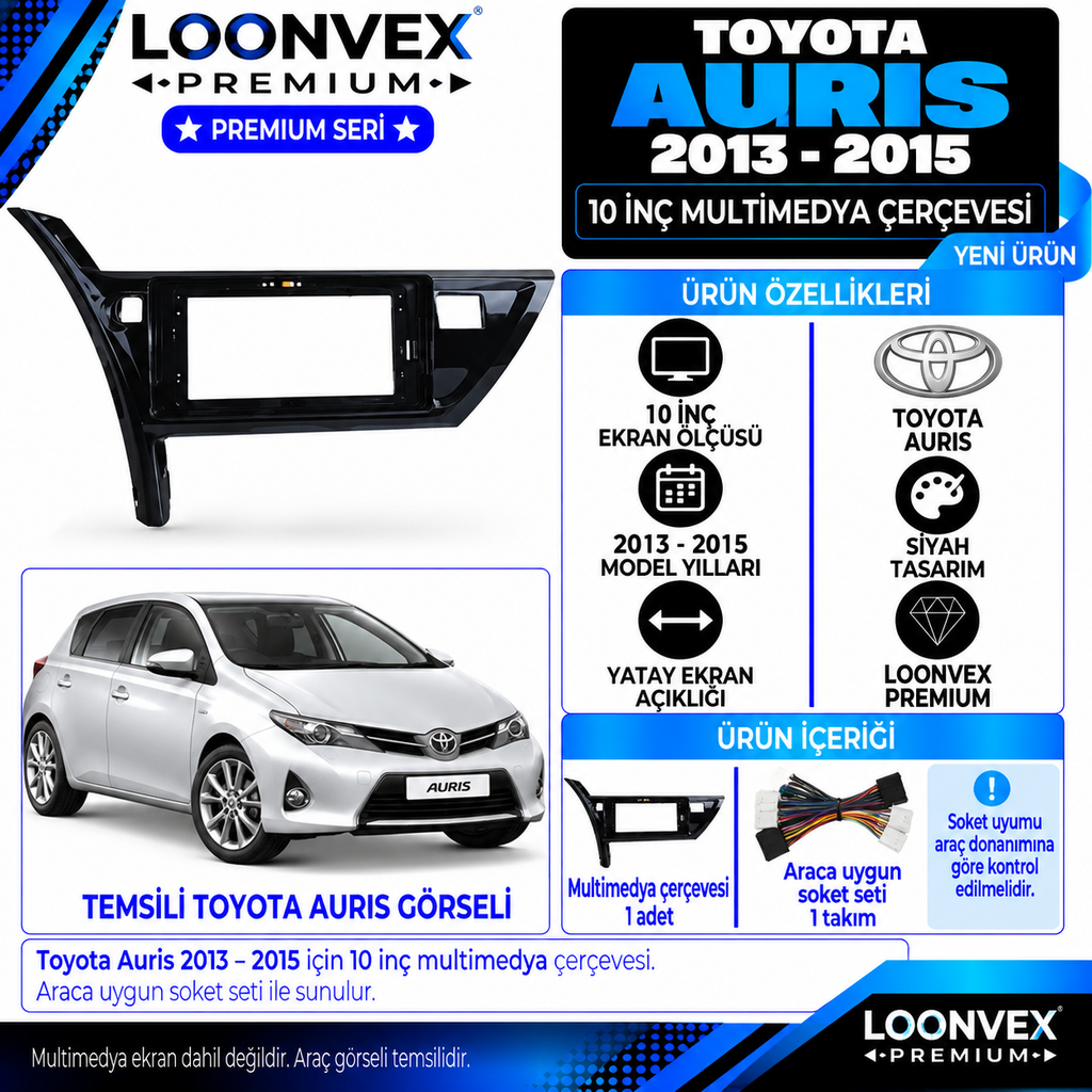 [LNV-CER-0534] LOONVEX Premium TOYOTA AURİS 10 İNCH 2013/2015 Multimedya Çerçevesi