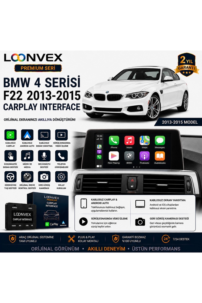 [LNV-CPI-0017] Premium BMW 4 Serisi F22 2013-2015 CarPlay Interface – Kablosuz CarPlay & Android Auto