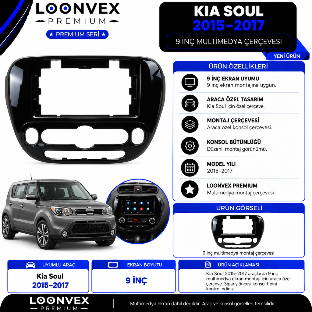 LOONVEX Premium KİA SOUL-2015-2017 MODEL 9 İNÇ Multimedya Çerçevesi