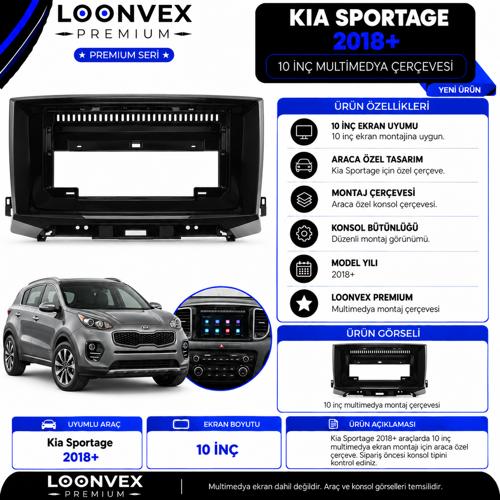 LOONVEX Premium KİA SPORTAGE 2018+ 10 İNCH Multimedya Çerçevesi