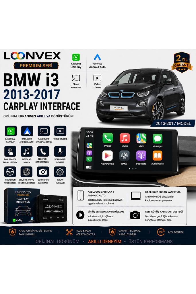 [LNV-CPI-0031] Premium BMW i3 2013-2017 CarPlay Interface – Kablosuz CarPlay & Android Auto