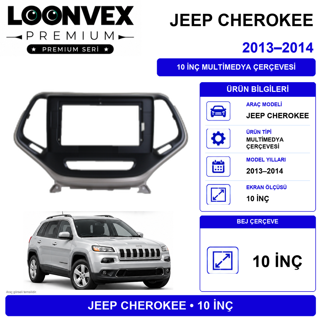 LOONVEX Premium JEEP CHEEROKEE 2013 /2014 10''İNÇ (Bej) Multimedya Çerçevesi