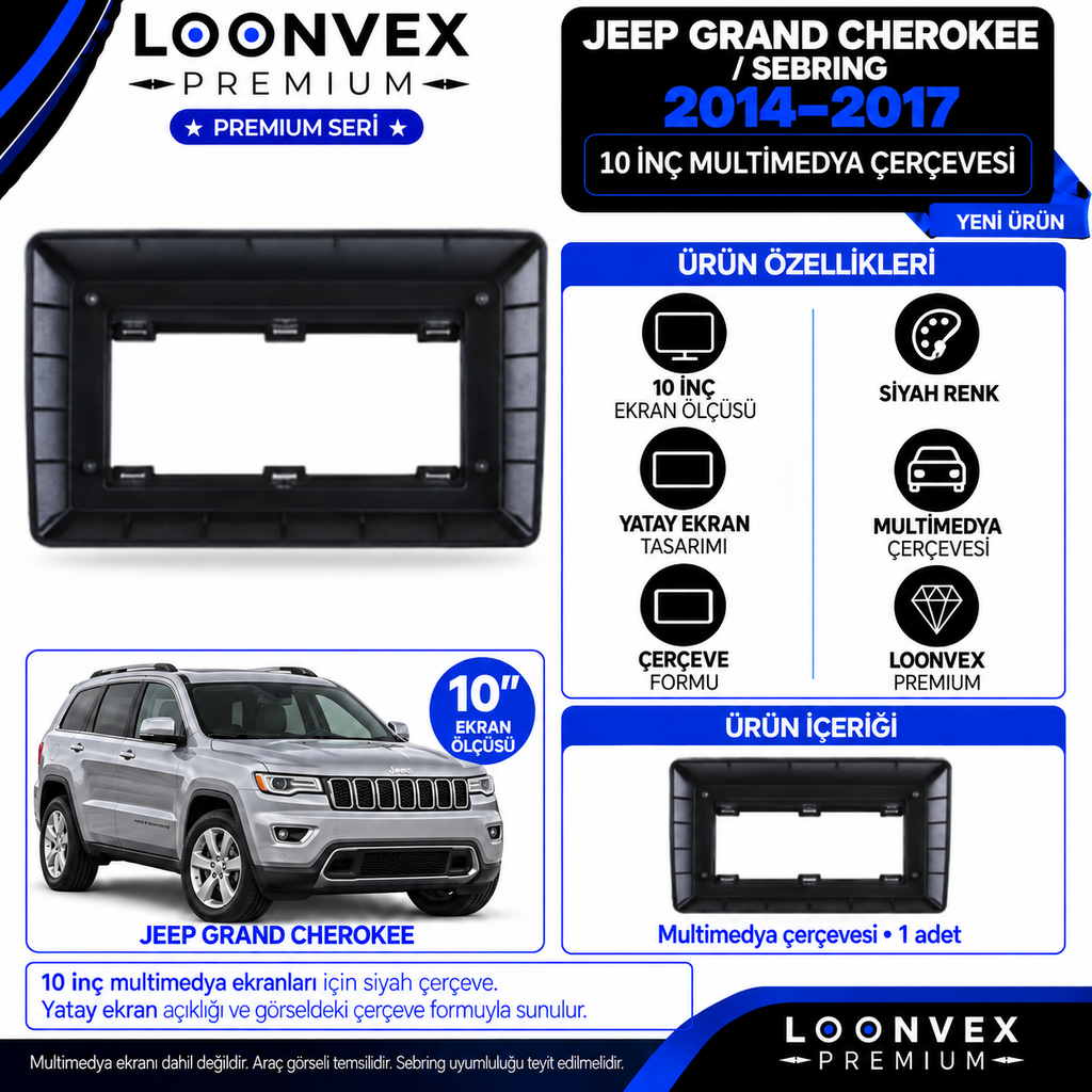 LOONVEX Premium JEEP GRAND CHEEROKEE/SEBRİNG 2014/2017 10''İNÇ Multimedya Çerçevesi