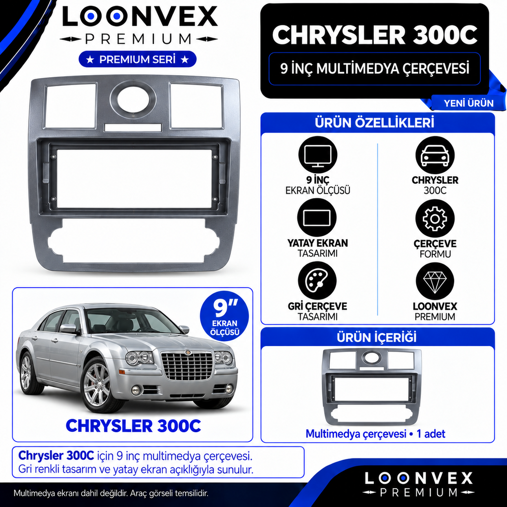 LOONVEX Premium JEEP CHRYSLER 300C/300 C/C300/C 300 9 İNÇ Multimedya Çerçevesi