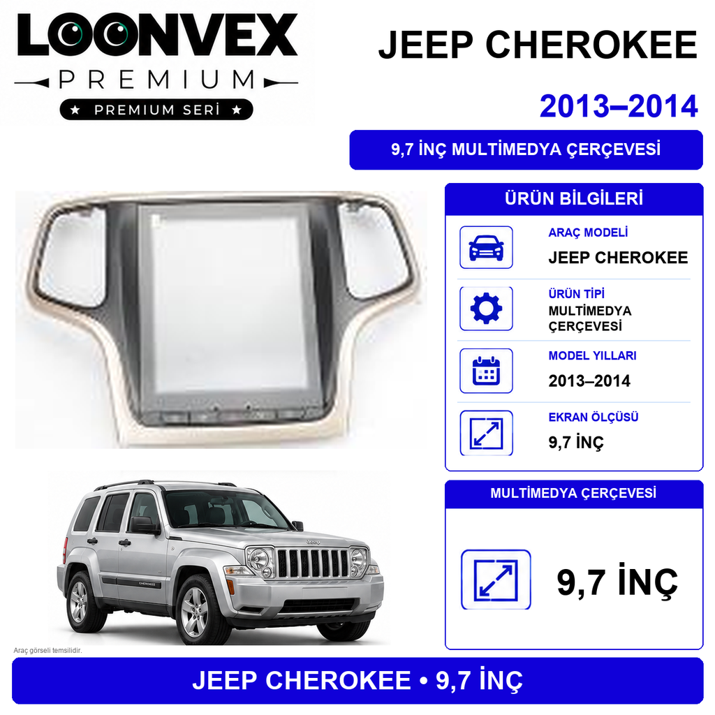 LOONVEX Premium JEEP CHEEROKEE 2013/2014 9.7 İNCH Multimedya Çerçevesi
