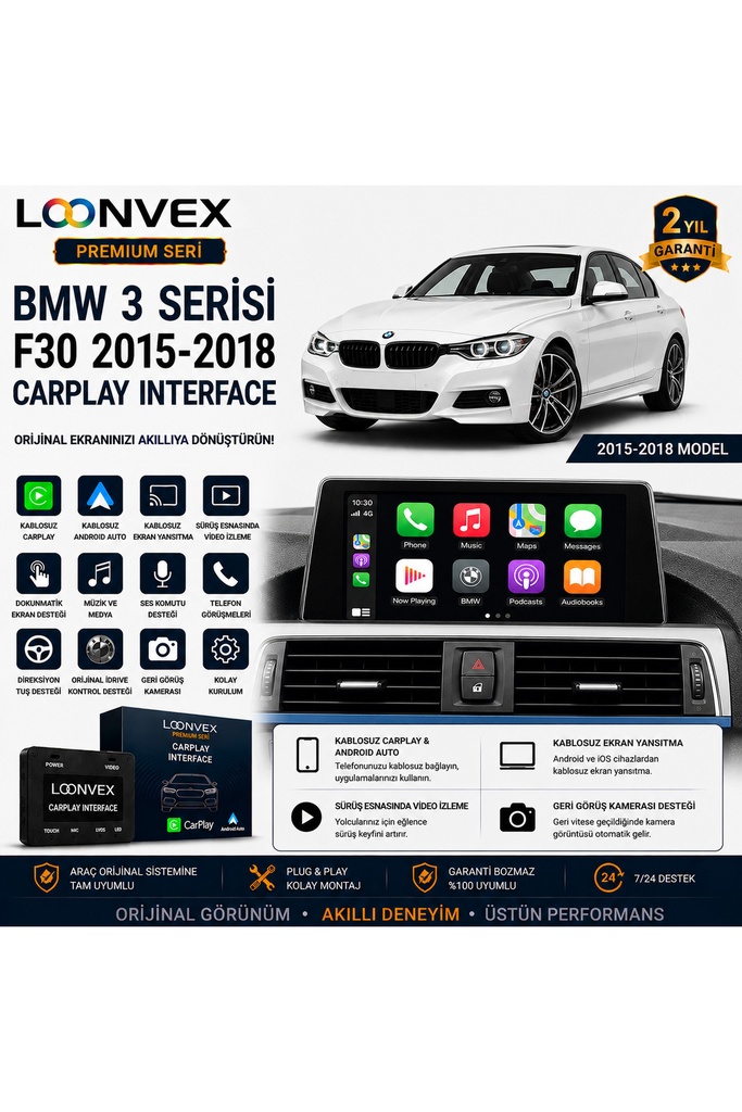 [LNV-CPI-0015] Premium BMW 3 Serisi F30 2015-2018 CarPlay Interface – Kablosuz CarPlay & Android Auto