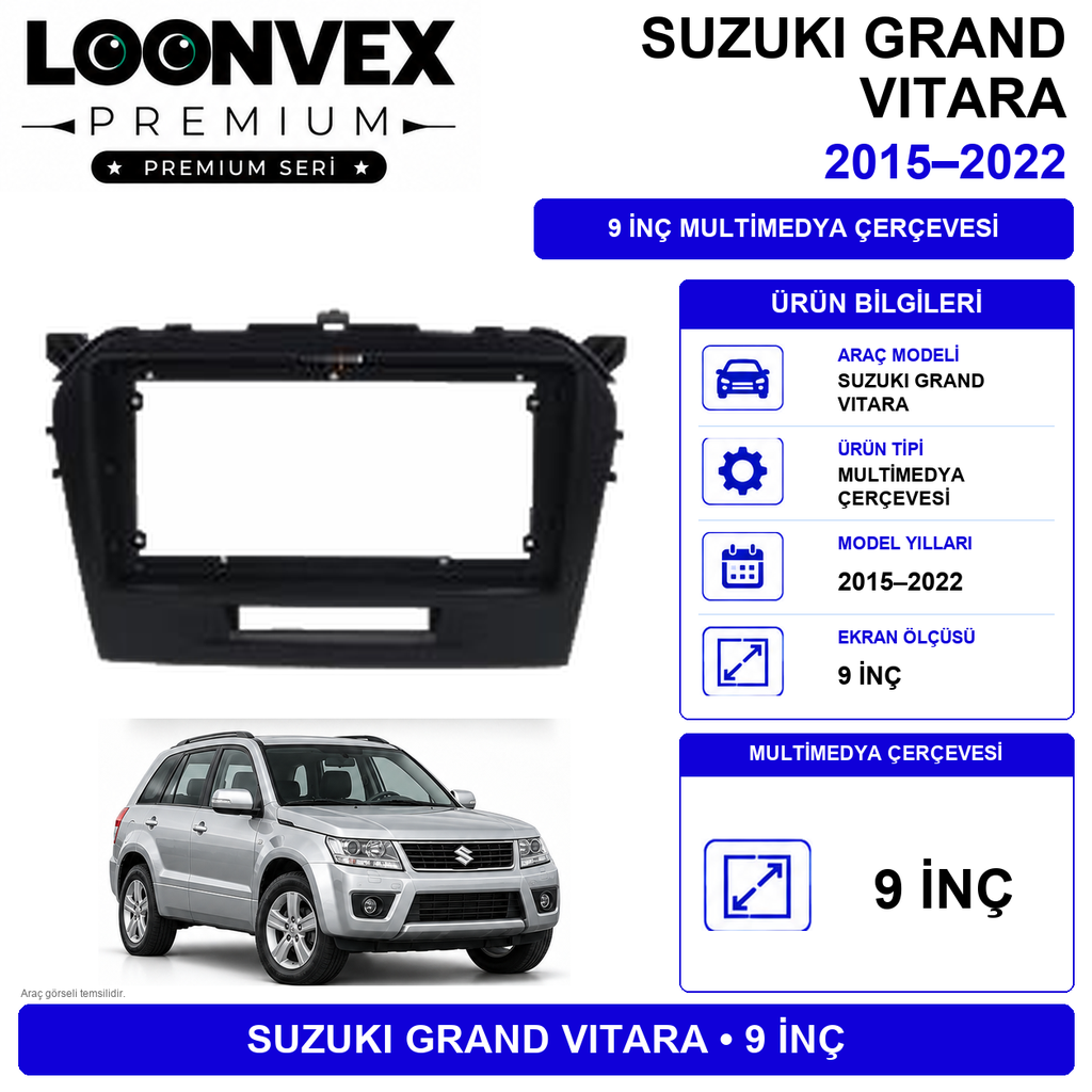 LOONVEX Premium SUZUKİ GRANDVİTARA NEW 9''İNÇ 2015 /2022 Multimedya Çerçevesi