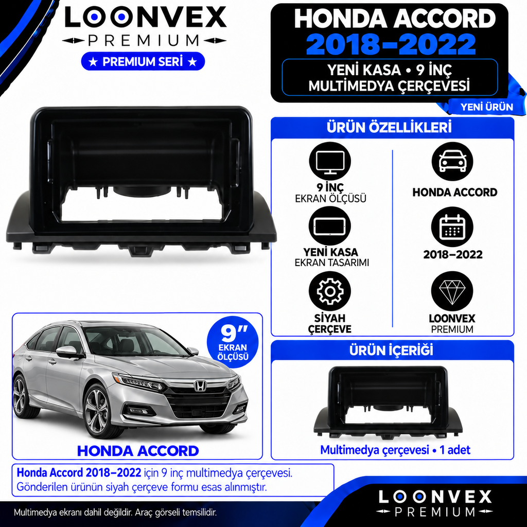 LOONVEX Premium HONDA ACCORD EN YENİ 9''İNÇ 2018/2022 Multimedya Çerçevesi