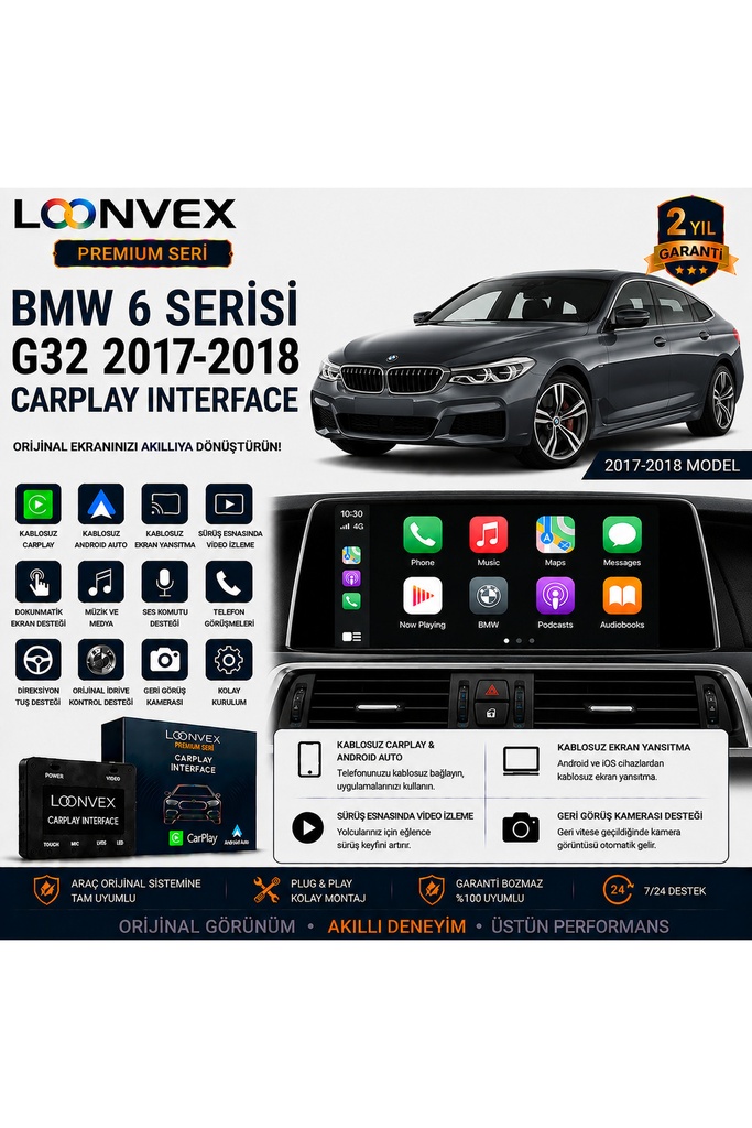 [LNV-CPI-0027] Premium BMW 6 Serisi G32 2017-2018 CarPlay Interface – Kablosuz CarPlay & Android Auto