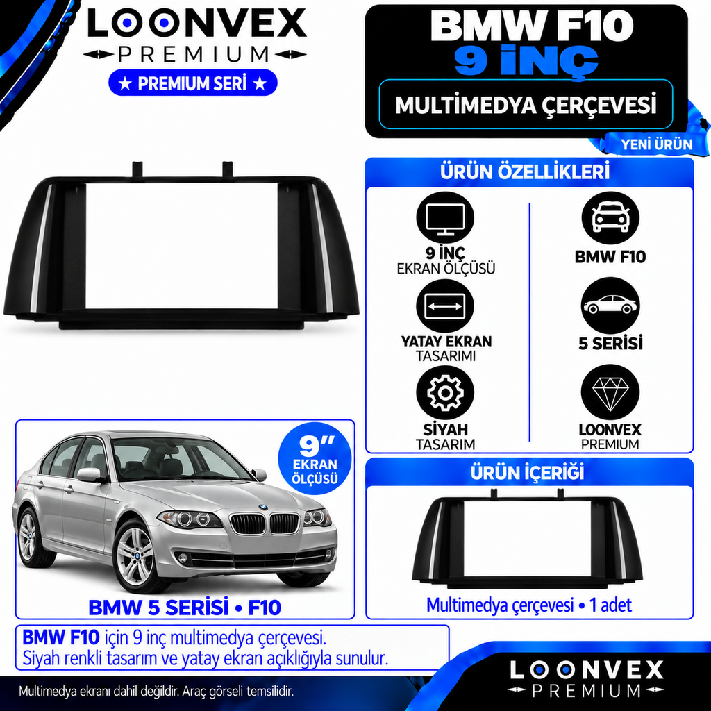 [LNV-CER-0404] LOONVEX Premium BMW F10 9 İNCH Multimedya Çerçevesi