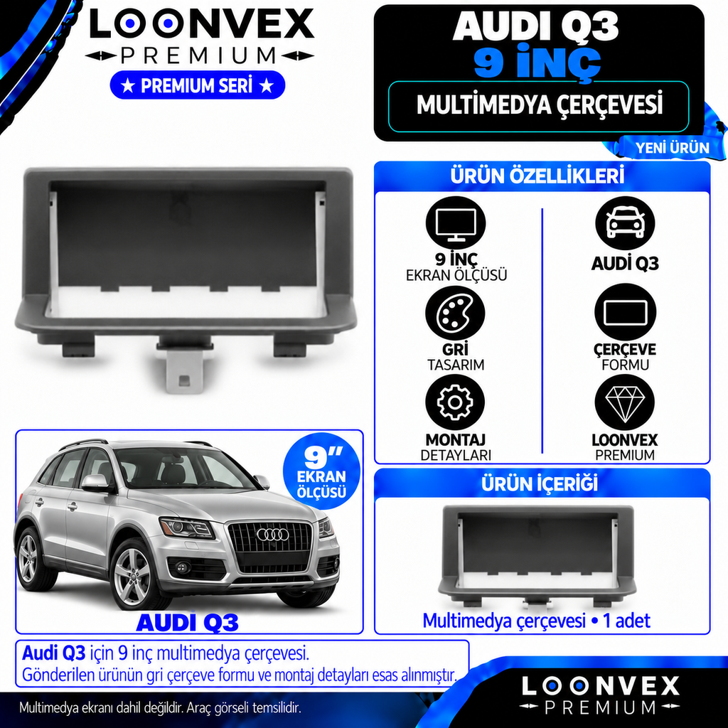 [LNV-CER-0407] LOONVEX Premium AUDİ Q3 9 İNCH Multimedya Çerçevesi