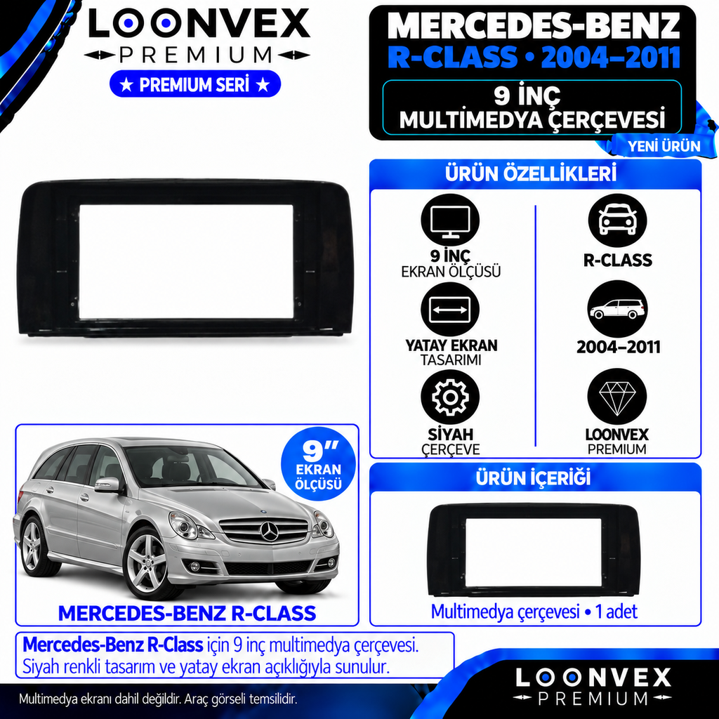 LOONVEX Premium MERCEDES BENZ R CLASS 9'' İNÇ 2004/2011 Multimedya Çerçevesi