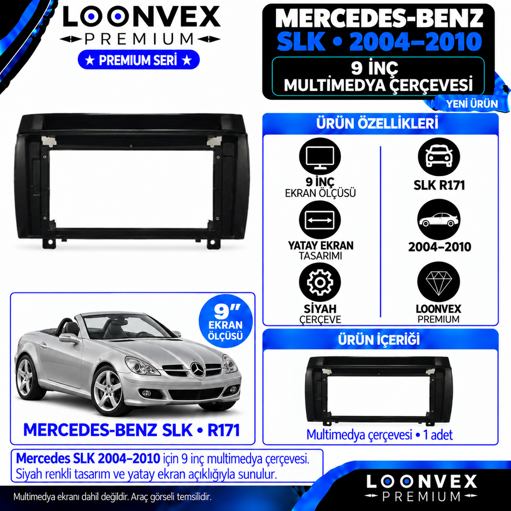 [LNV-CER-0415] LOONVEX Premium MERCEDES SLK 2004 /2010 -9 İNÇ Multimedya Çerçevesi
