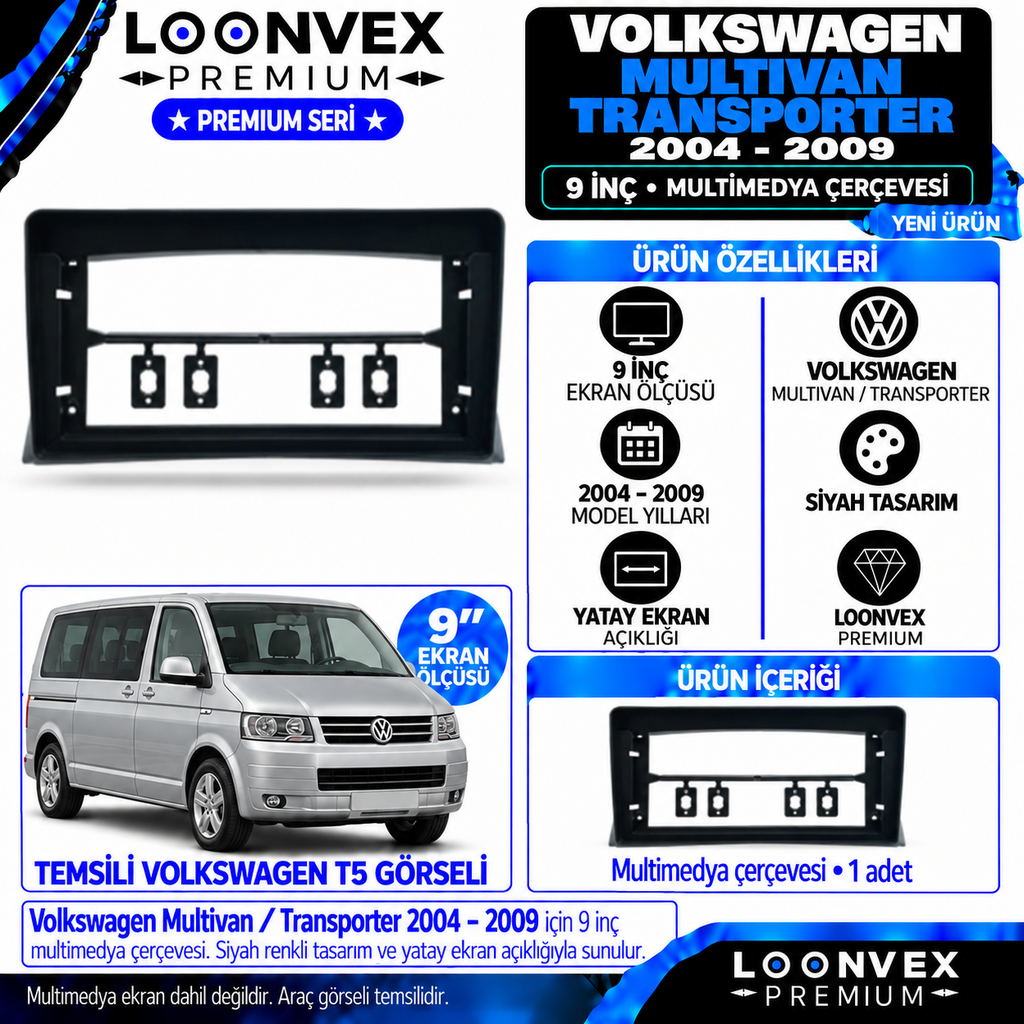 [LNV-CER-0430] LOONVEX Premium VOLKSWAGEN MULTİVAN T7/TRANSPOTER 2004-2009 9 İNCH Multimedya Çerçevesi