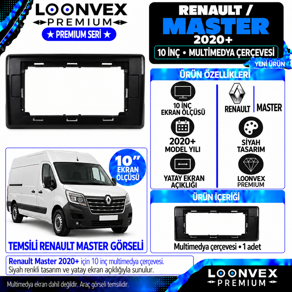 LOONVEX Premium RENAULT MASTER 2020+ 10 İNCH Multimedya Çerçevesi