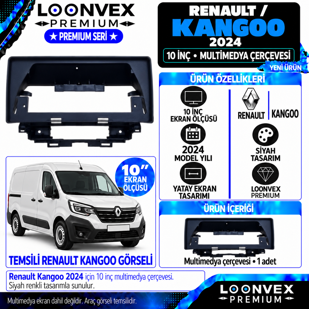 LOONVEX Premium RENAULT KANGOO 10 İNCH 2024 Multimedya Çerçevesi
