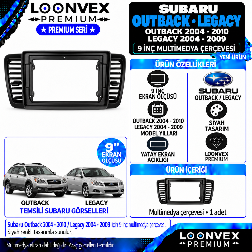 LOONVEX Premium SUBARU OUTBACK 2004-2010 LEGACY 2004-2009 9 İNCH Multimedya Çerçevesi