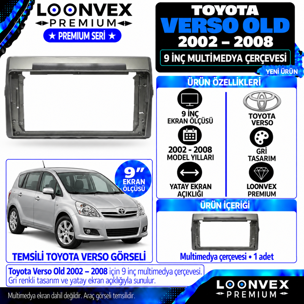 LOONVEX Premium TOYOTA VERSO OLD 9 İNÇ 2002/2008 Multimedya Çerçevesi