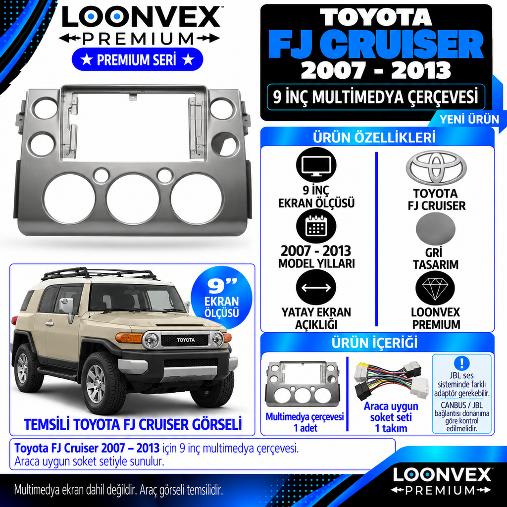 LOONVEX Premium TOYOTA FJ CRUİSER 2007-2013 9 İNCH Multimedya Çerçevesi