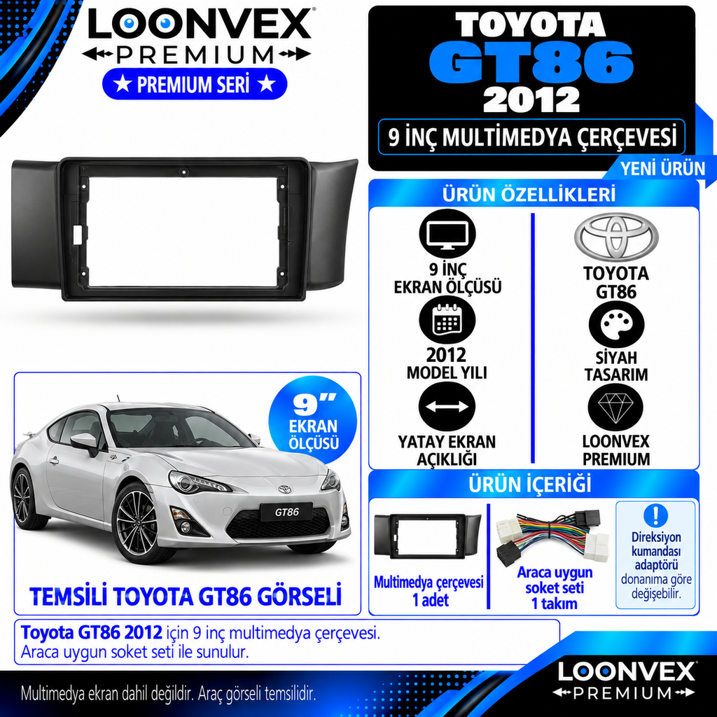 LOONVEX Premium TOYOTA GT86 2012 9''İNÇ Multimedya Çerçevesi
