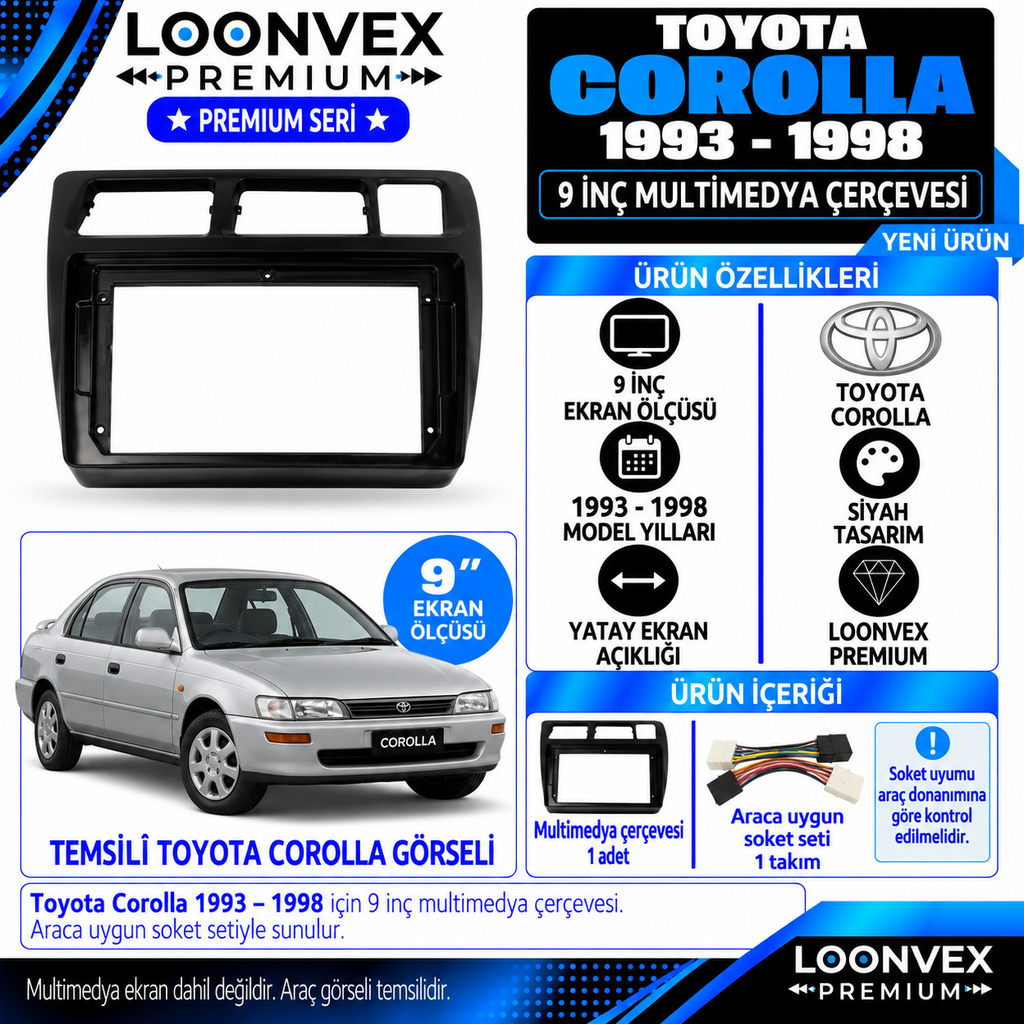LOONVEX Premium TOYOTA COROLLA 1993-1998 9 İNCH Multimedya Çerçevesi