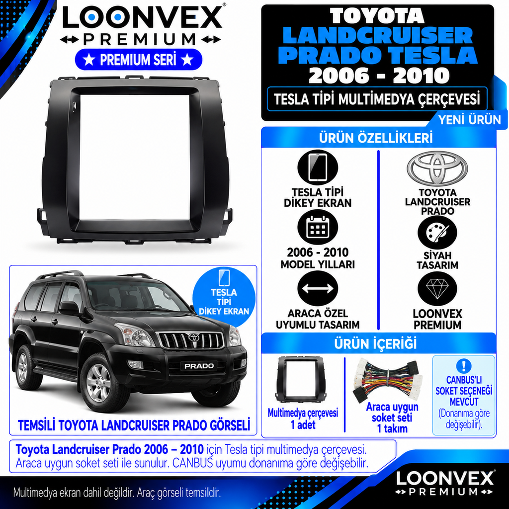 LOONVEX Premium TOYOTA LANDCRUİSER PRADO TESLA 2006-2010 Multimedya Çerçevesi