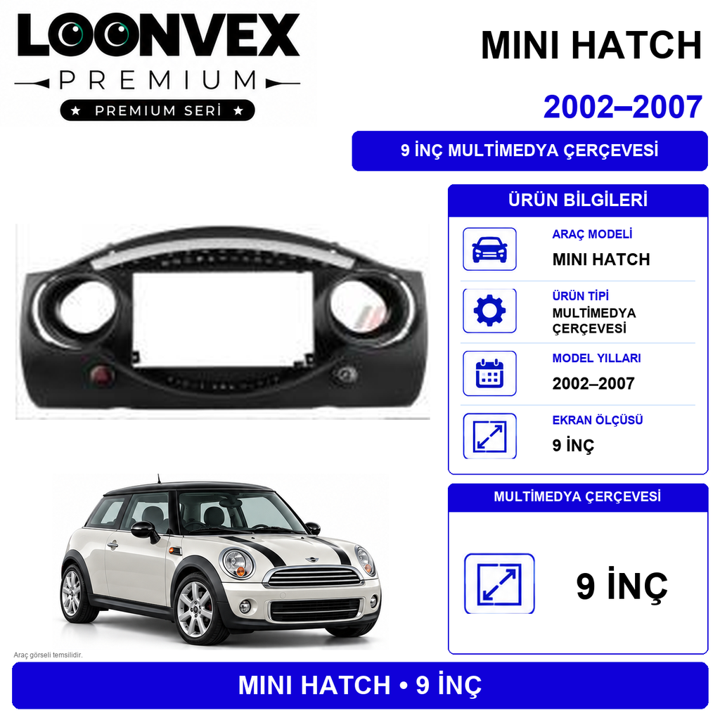 LOONVEX Premium MİNİ COOPER 9 İNCH 2002-2007 Multimedya Çerçevesi